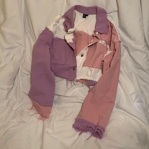 Hello Kitty size XL Denim crop jacket pink purple and white